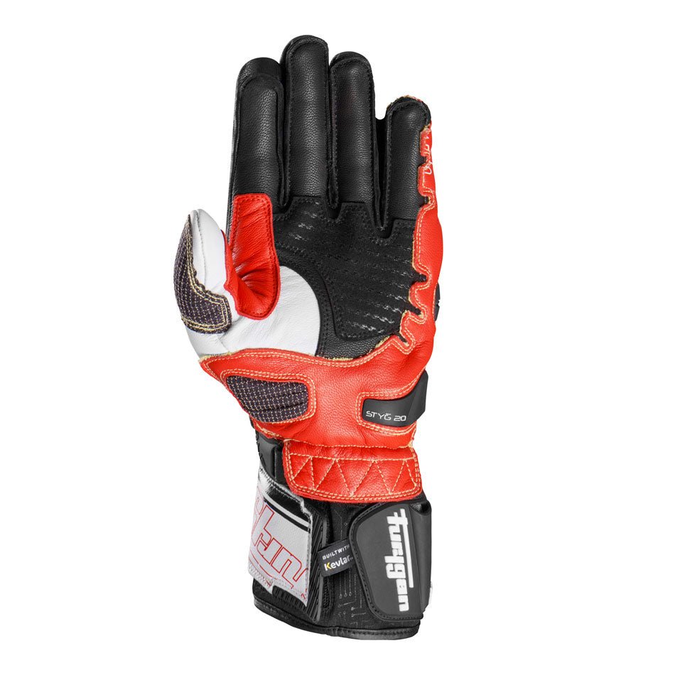 Gants Moto Furygan STYG20 X KEVLAR® Noir - Blanc - Rouge — Certifié CE - LE PRATIQUE DU MOTARD