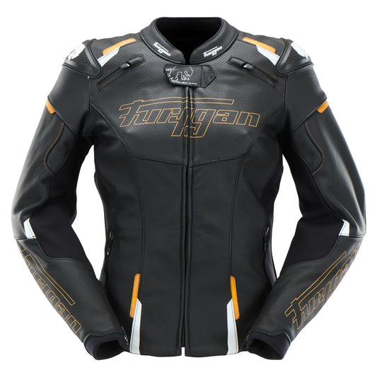 Blouson Cuir Moto Femme Racing Homologué AAA — Noir-Or, vue principale