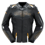 Blouson Cuir Moto Femme Racing Homologué AAA — Noir-Or, vue principale