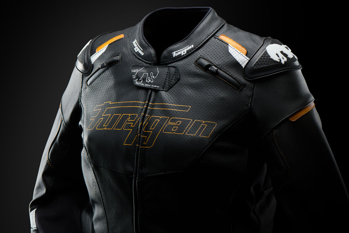 Blouson Cuir Moto Femme Racing Homologué AAA — Noir-Or, vue detail 1