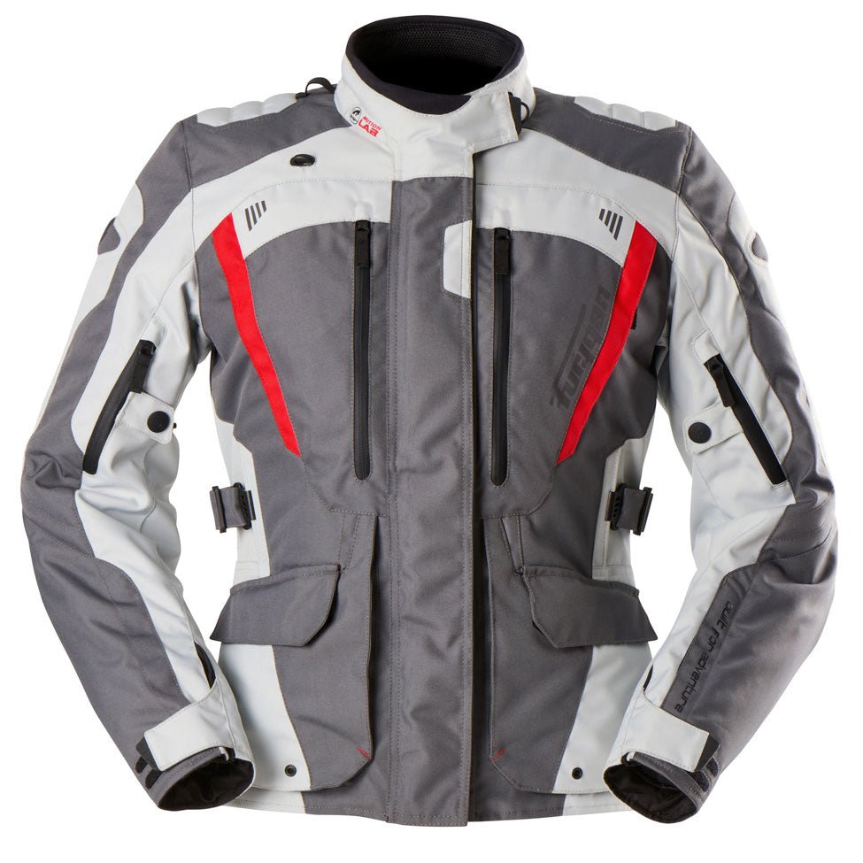 Blouson Moto Furygan APALACHES LADY EVO — Protection CE Niveau AA Gris - Pearl - Rouge - LE PRATIQUE DU MOTARD