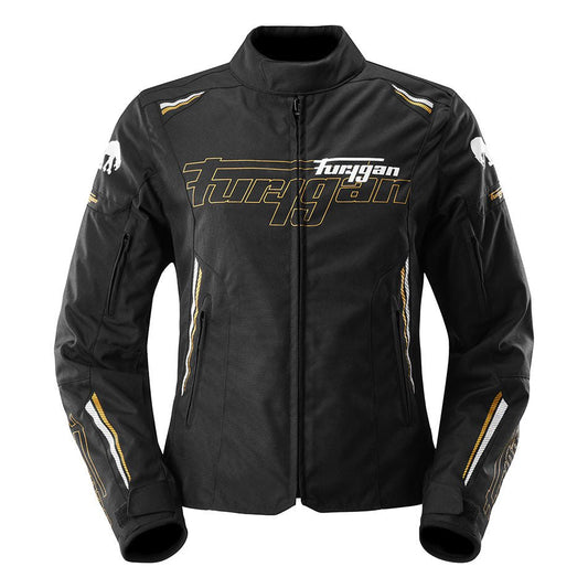 Blouson Moto Furygan AGATA — Protection CE Niveau AA Noir - Blanc - Or - LE PRATIQUE DU MOTARD