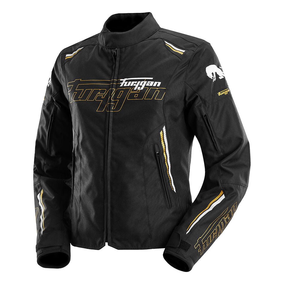Blouson Moto Furygan AGATA — Protection CE Niveau AA Noir - Blanc - Or - LE PRATIQUE DU MOTARD