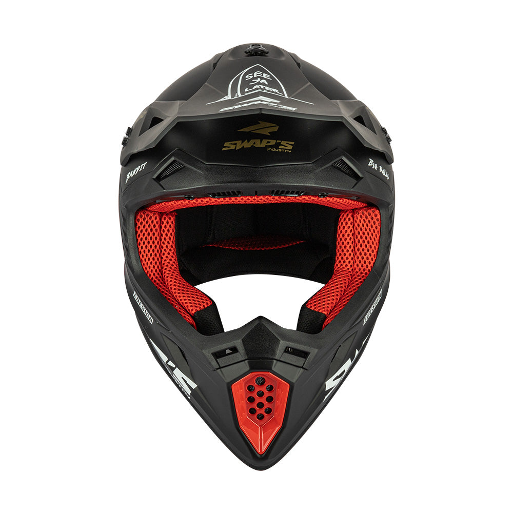 Casque cross S818 Blur full gaz — vue de face, intérieur rouge