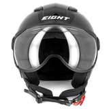 Casque jet moto aviateur - Eight Noir Brillanc - LE PRATIQUE DU MOTARD