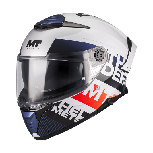 Casque Intégral MT Thunder 4 SV Waves Blanc/Marine Gloss — ECE 22.06 - LE PRATIQUE DU MOTARD