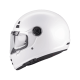 Casque intégral MT café racer blanc nacré de profil, ligne arrondie et écran solaire