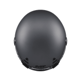 Casque intégral gun metal gris mat vu du dessus, calotte ronde néo-rétro