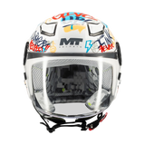 Casque jet enfant homologué ECE 22.06 MT Lite Crew vue de face, visière transparente baissée
