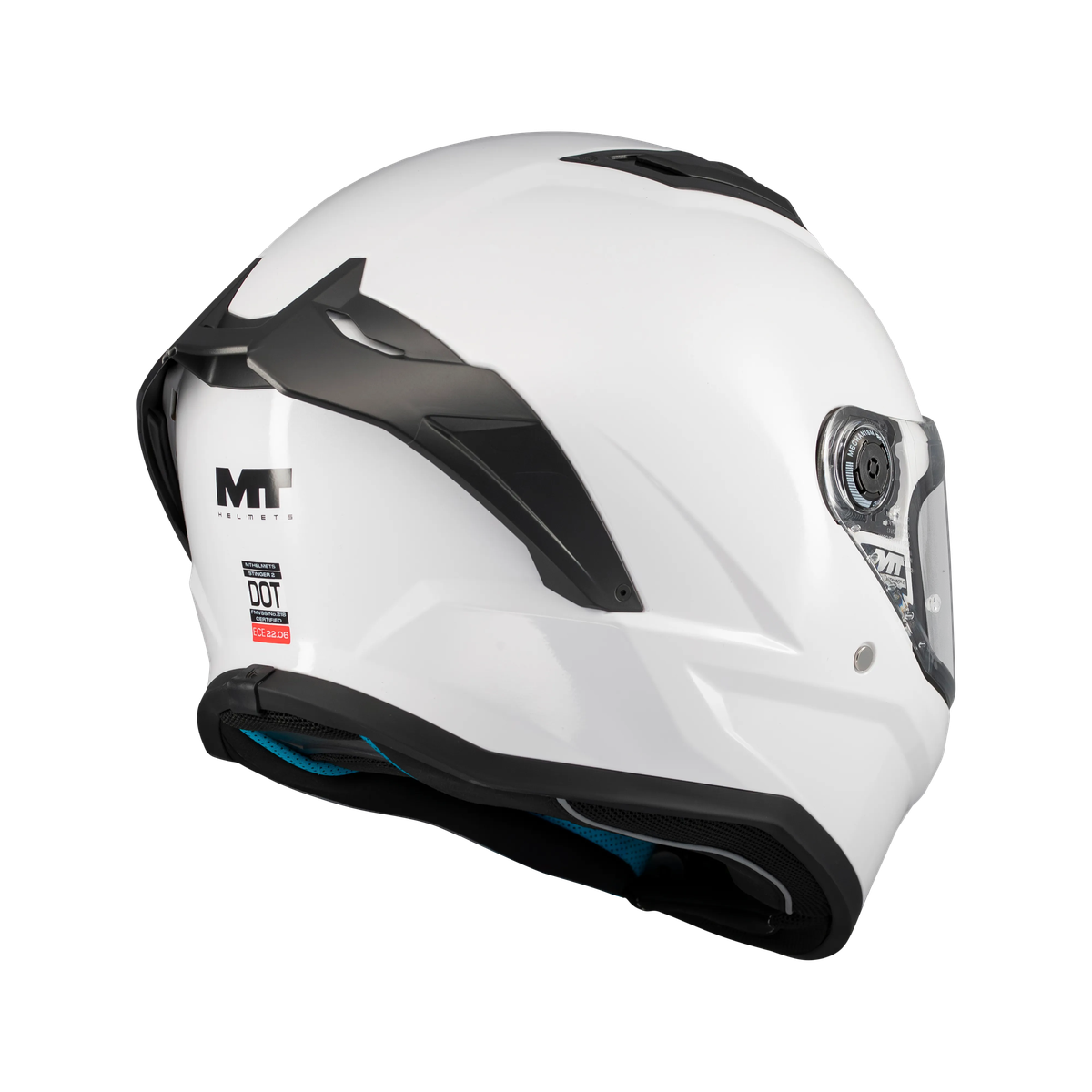 Casque intégral homologué ECE 22-06 Stinger 2 blanc vue arrière trois-quarts ventilations