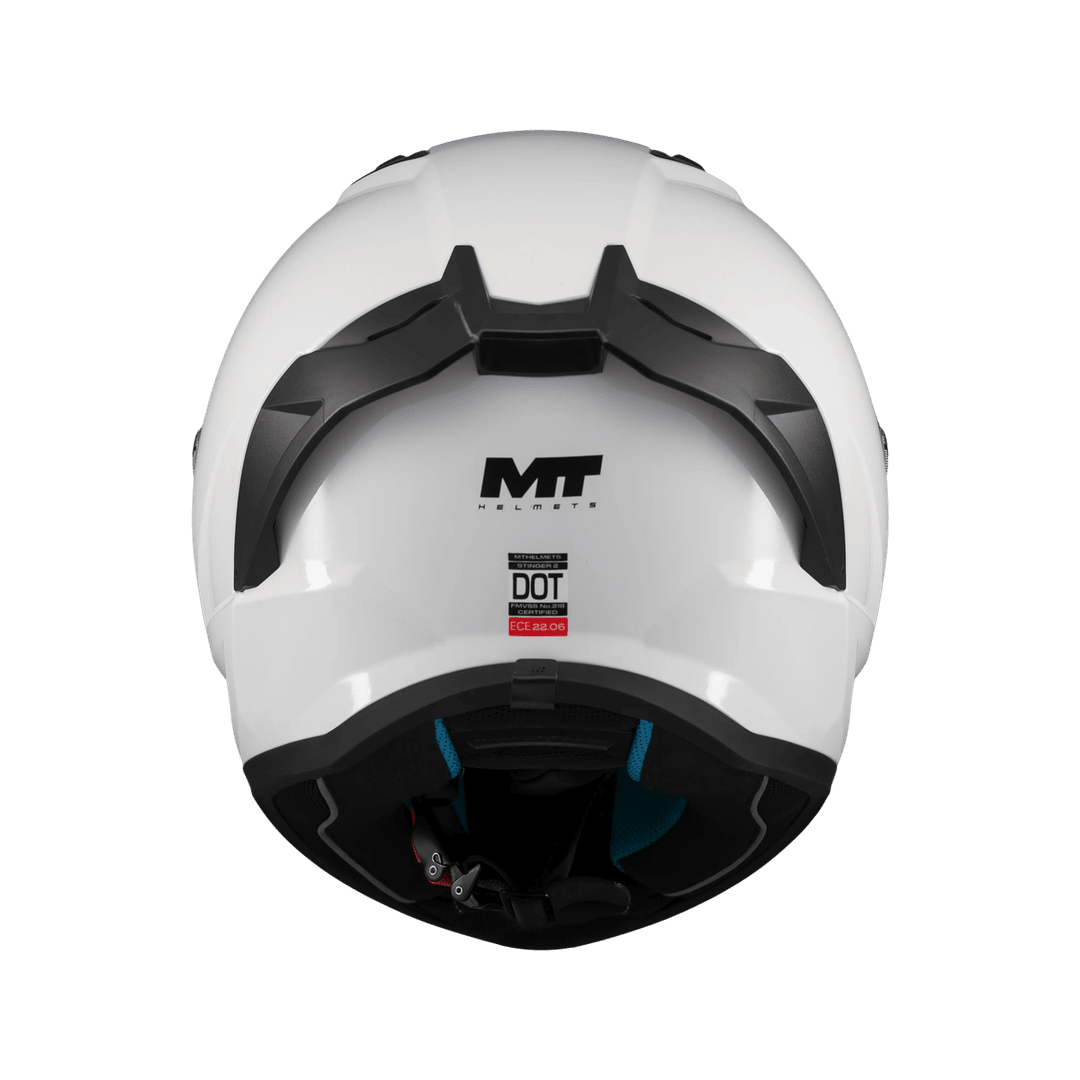 Casque intégral moto blanc vue arrière jugulaire et mousses intérieures Stinger 2