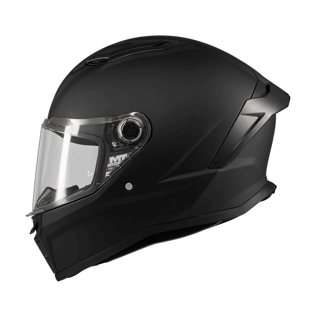 Casque intégral moto MT Stinger 2 noir mat vue de profil gauche visière relevée