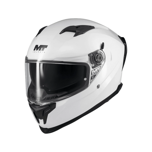 Casque intégral MT Braker SV blanc nacré vue trois-quarts avant visière fermée - LE PRATIQUE DU MOTARD