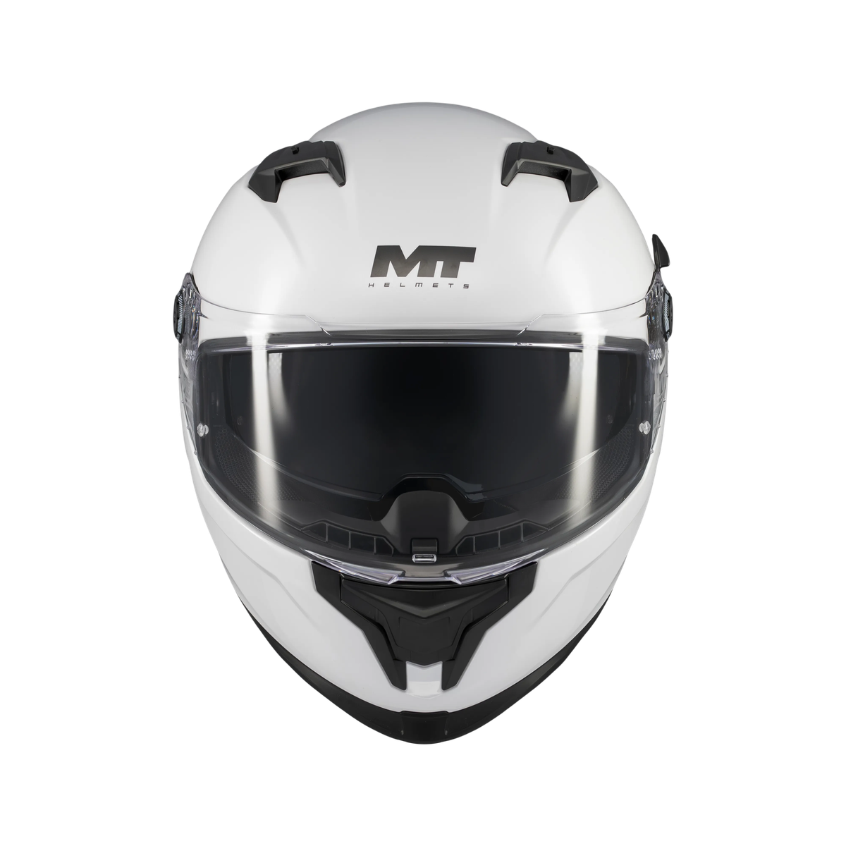 Casque intégral homologué ECE 22-06 MT Braker SV blanc de face, visière et ventilation mentonnière