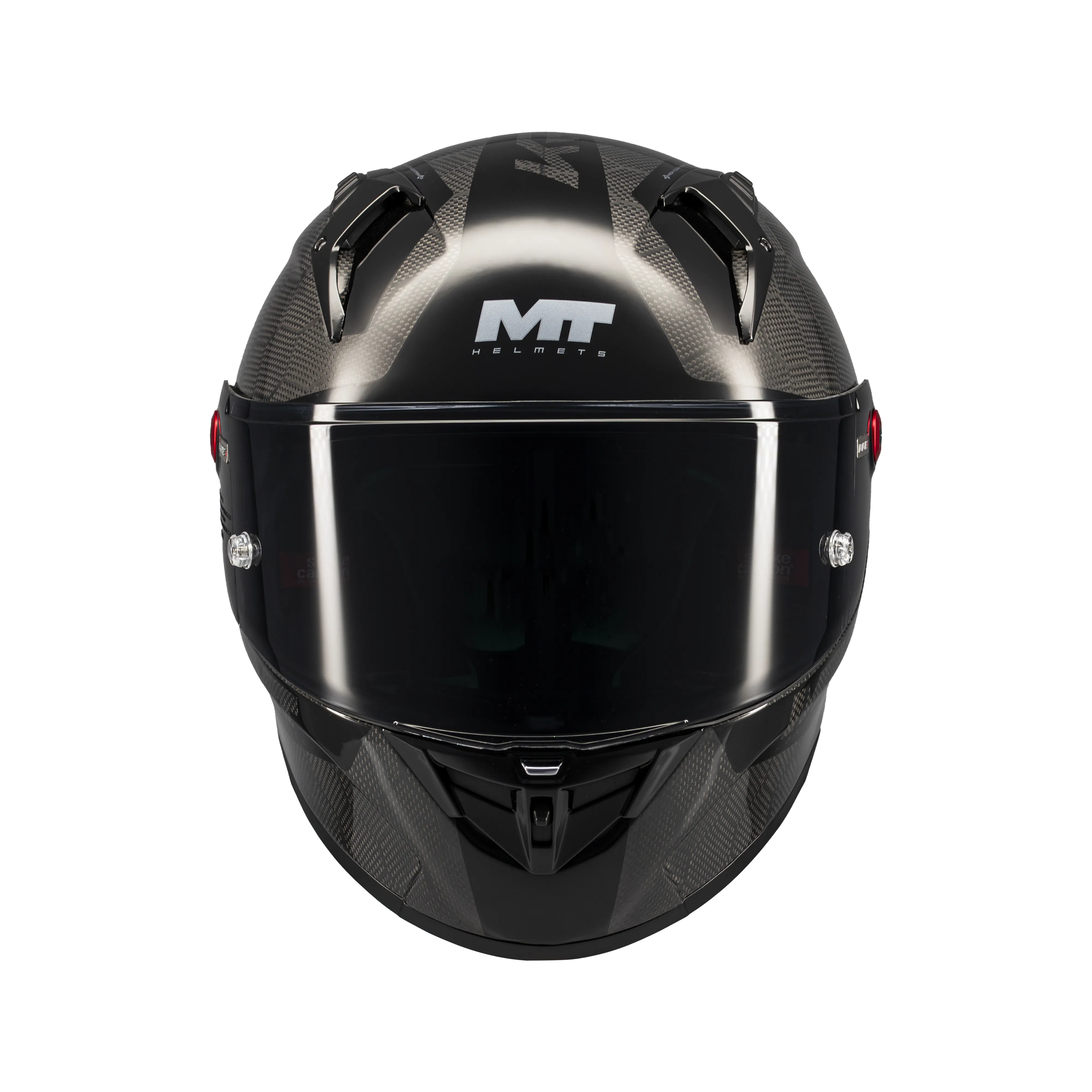 Casque intégral MT KRE+ S Pure noir gloss de face, écran fumé et ventilations frontales