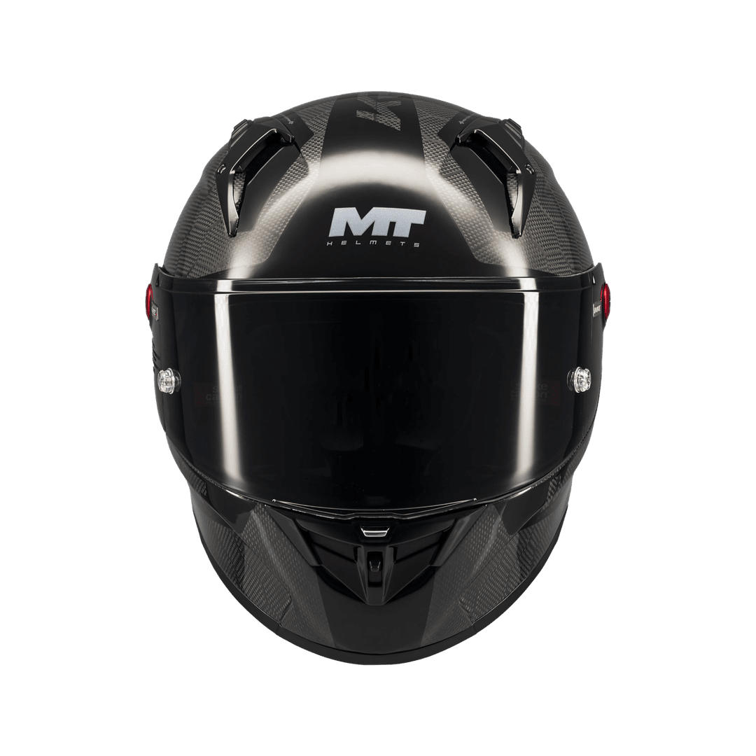Casque intégral MT KRE+ S Pure noir gloss de face, écran fumé et ventilations frontales
