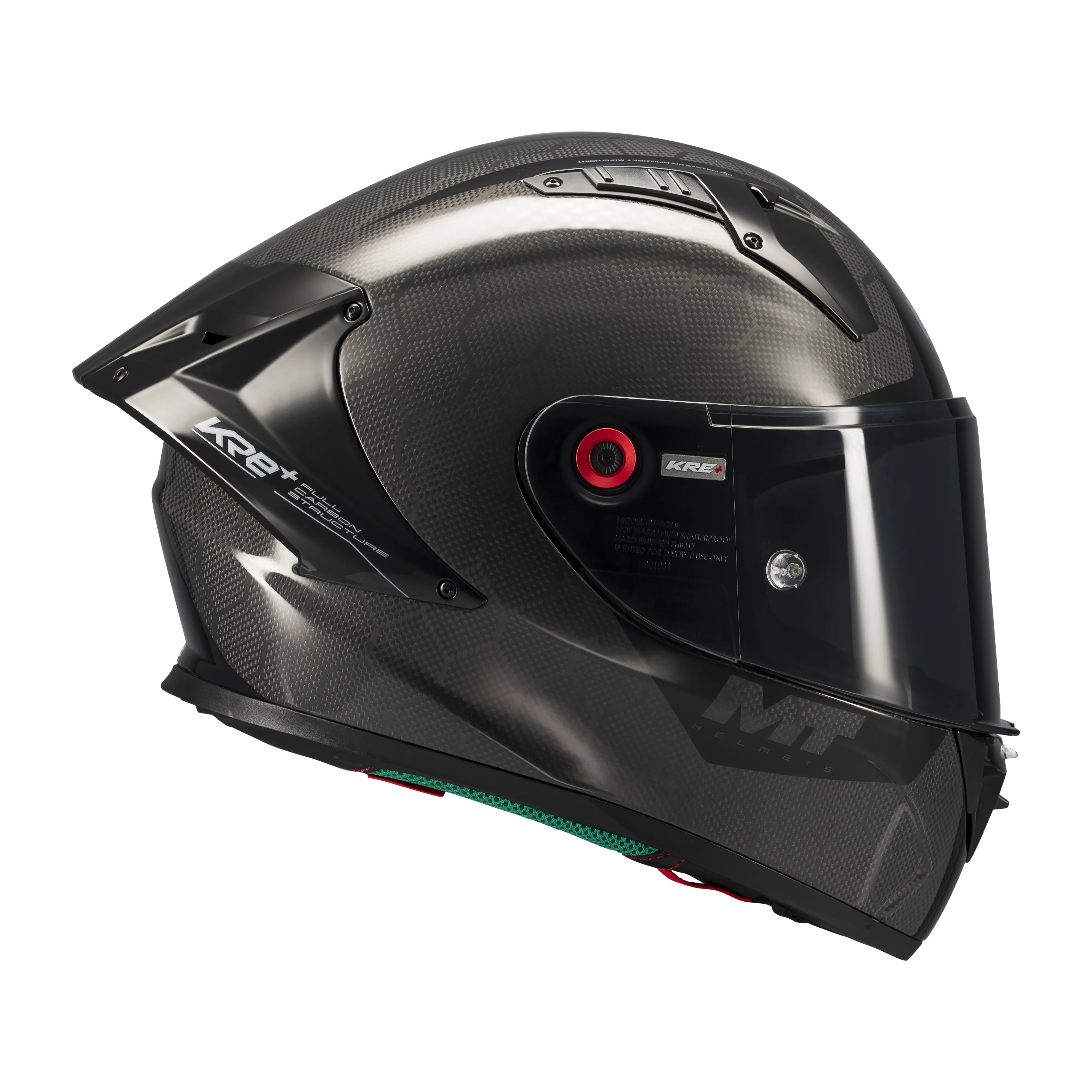 Casque intégral MT KRE+ S Pure noir gloss de trois-quarts arrière, tressage des fibres composites