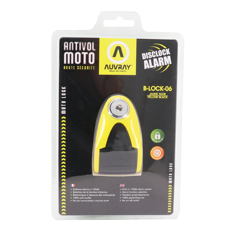 Antivol Bloque Disque Auvray B-Lock Avec Alarme Sonore Diam 6Mm Jaune