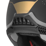 Casque intégral ADX AI500 EVO Noir/Or Mat — détail arrière de la coque, décor or