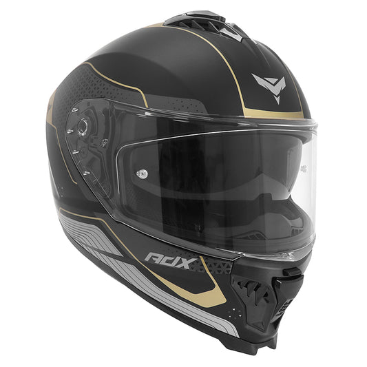 Casque intégral ADX AI500 EVO Noir/Or Mat — vue trois-quarts avant