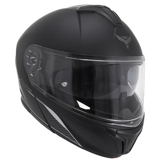 Casque modulable ADX AM600 Noir Mat — vue trois-quarts avant, mentonnière fermée