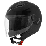 Casque jet ADX AJ050 Noir Brillant — vue trois-quarts avant, côté droit