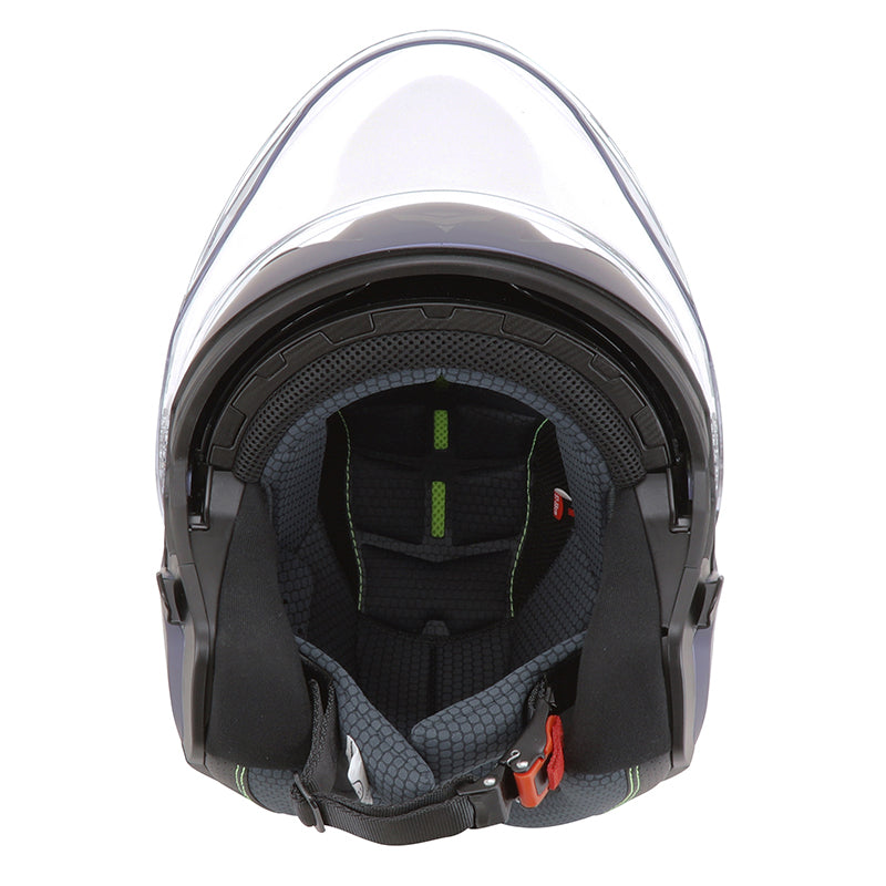 Casque jet ADX AJ300 Bleu Mat — intérieur du casque, écran relevé