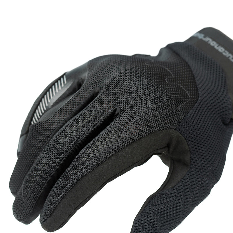 Gants moto été Penna EVO Noir — dos de trois-quarts, impression grise sur la tranche