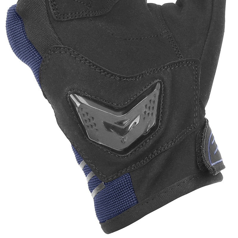 Gants moto mi-saison Street EVO Noir/Bleu — gros plan du bas de la paume et de son renfort moulé