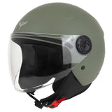 Casque jet ADX AJ020 Vert Olive Mat — vue trois-quarts avant, côté droit