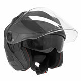 Casque jet ADX AJ150 Noir Mat — écran relevé et pare-soleil intégré abaissé