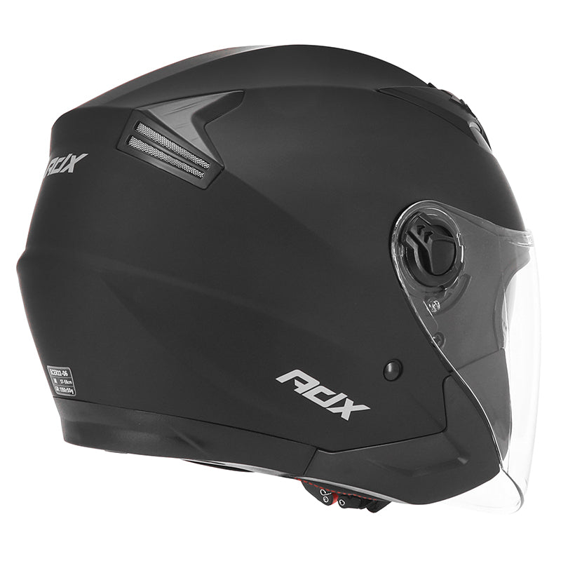 Casque jet ADX AJ150 Noir Mat — vue trois-quarts arrière, côté droit