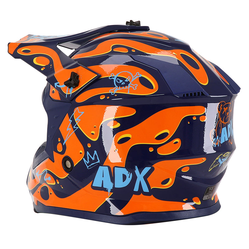 Casque cross enfant ADX ACK Violet/Orange/Bleu Brillant — vue trois-quarts arrière