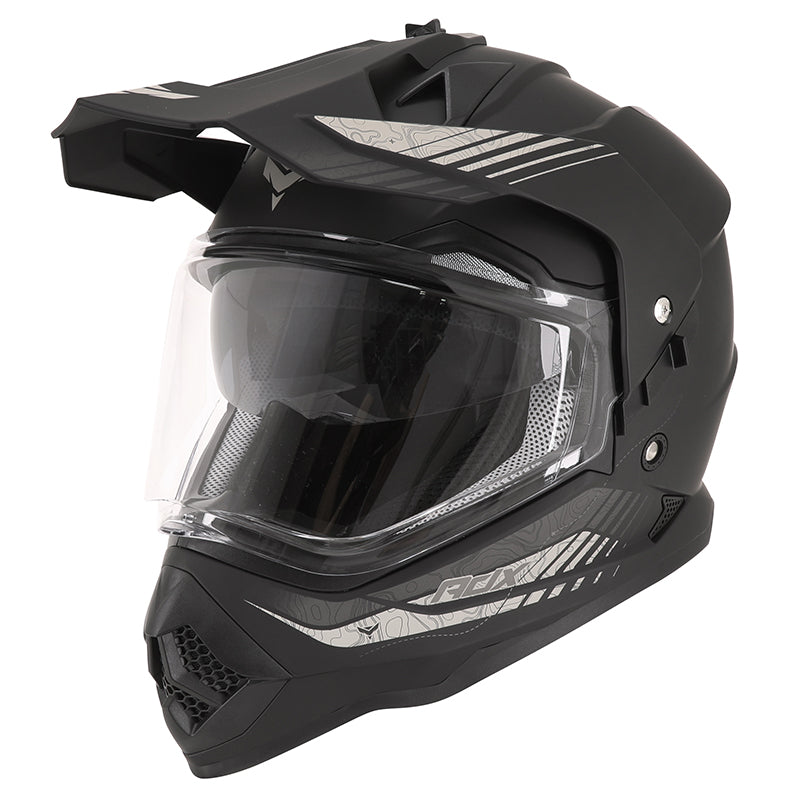 Casque cross/trail ADX AC900 Noir/Argent Mat — vue trois-quarts avant, côté droit