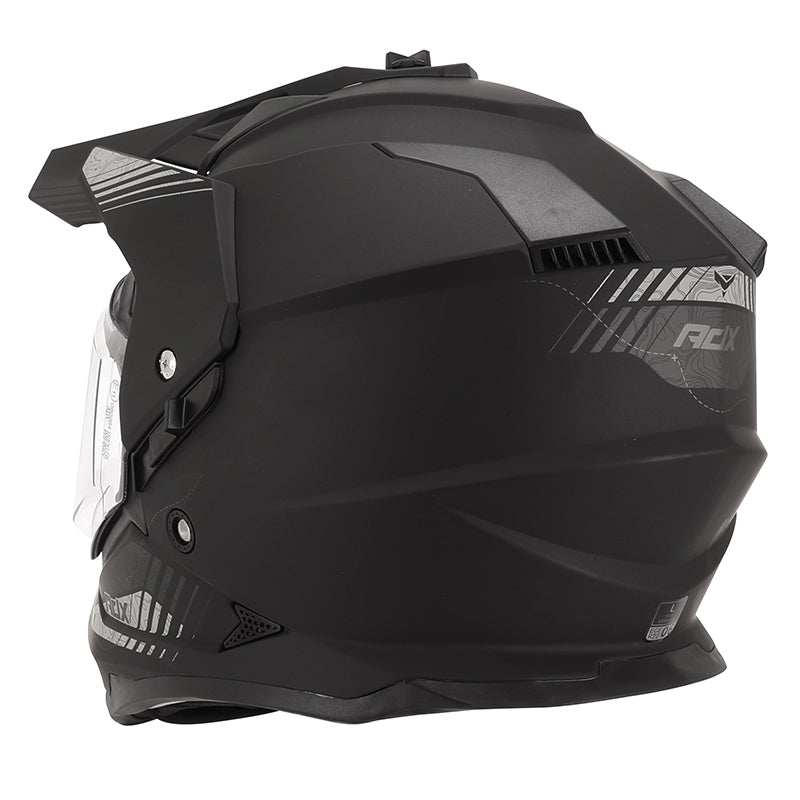 Casque cross/trail ADX AC900 Noir/Argent Mat — vue trois-quarts arrière