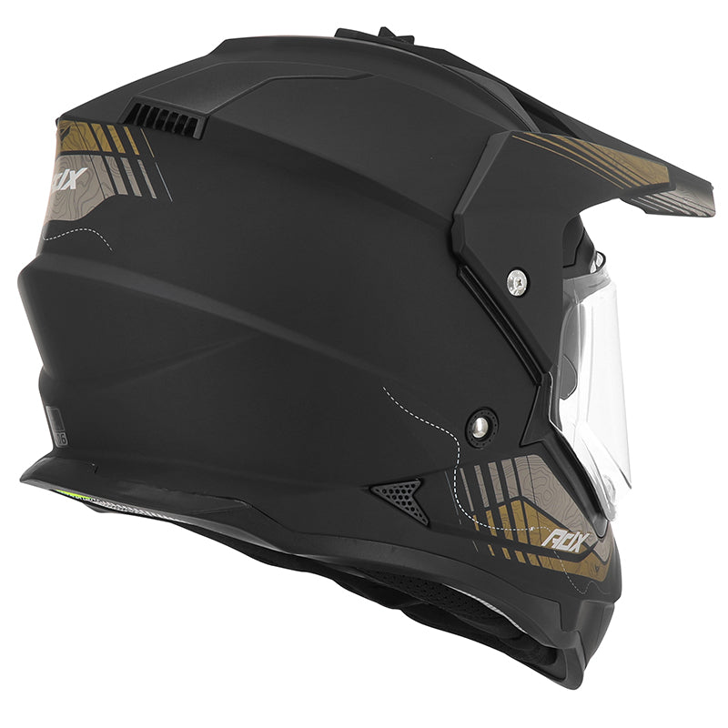 Casque cross/trail ADX AC900 Noir/Or Mat — vue trois-quarts arrière, côté droit