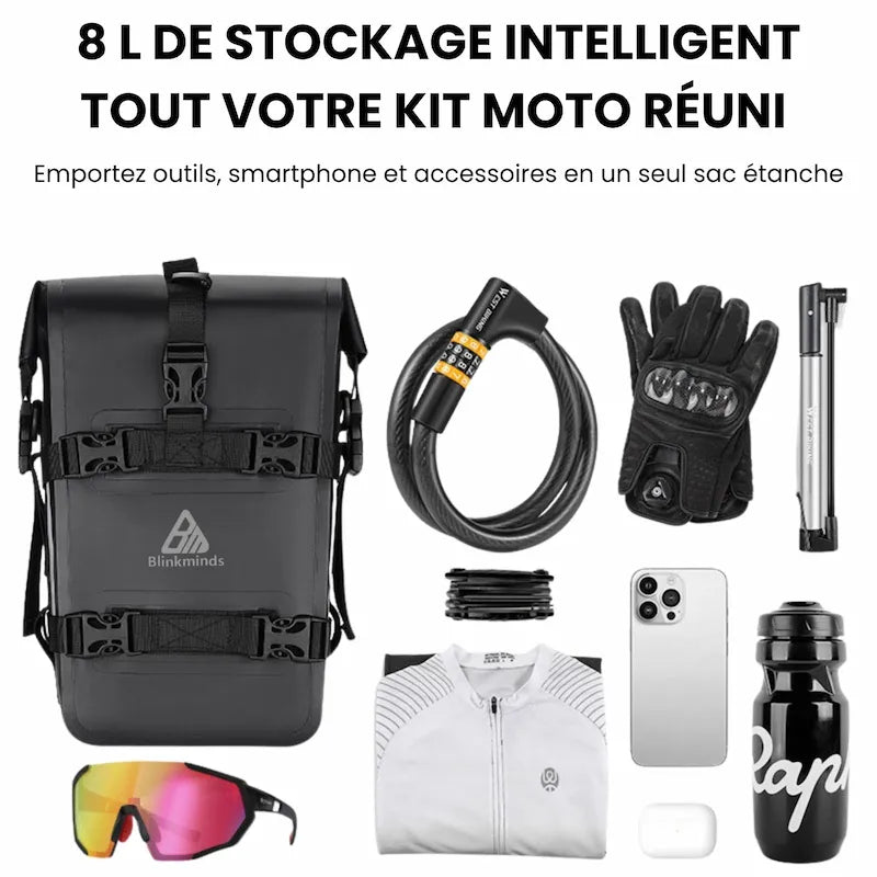 Sacoche moto crash bar 100% etanche 8L | BLINKMINDS™ - LE PRATIQUE DU MOTARD