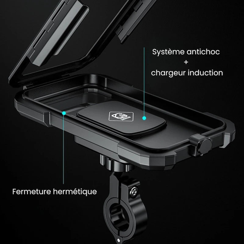 Support Téléphone Moto Étanche - Chargeur à Induction – IPX8, 360°, Type - C - LE PRATIQUE DU MOTARD