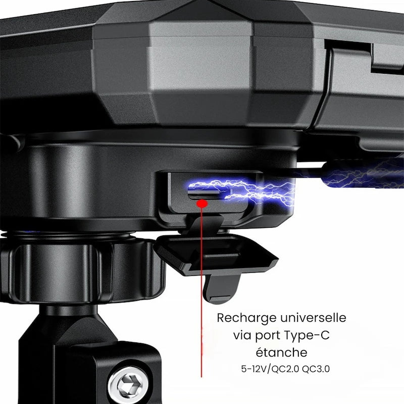 Support Téléphone Moto Étanche - Chargeur à Induction – IPX8, 360°, Type - C - LE PRATIQUE DU MOTARD