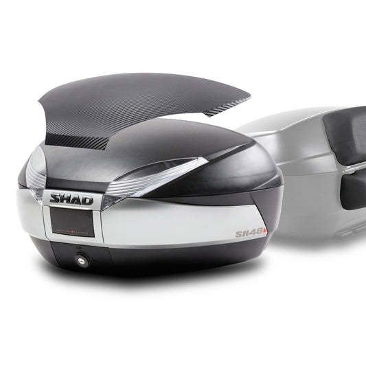 Top Case SHAD SH48 Titanium Carbon + Dosseret — Top Case Moto 48L Premium - LE PRATIQUE DU MOTARD