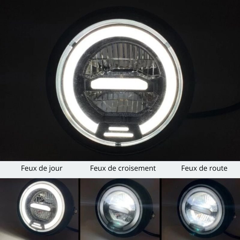 Phare rond moto LED avec veilleuse Angel Eyes - LE PRATIQUE DU MOTARD