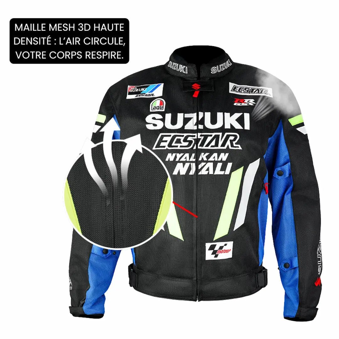Blouson moto été | Suzuki Bleu et noir - LE PRATIQUE DU MOTARD