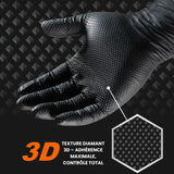 Gants Nitrile Noir ultra résistant – 8 Mil, Texture Diamant, Jetables