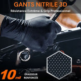 Gants Nitrile Noir ultra résistant – 8 Mil, Texture Diamant, Jetables
