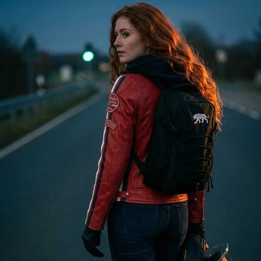 Blouson cuir moto femme style vintage | LEGENDARY 58™ Rouge - LE PRATIQUE DU MOTARD