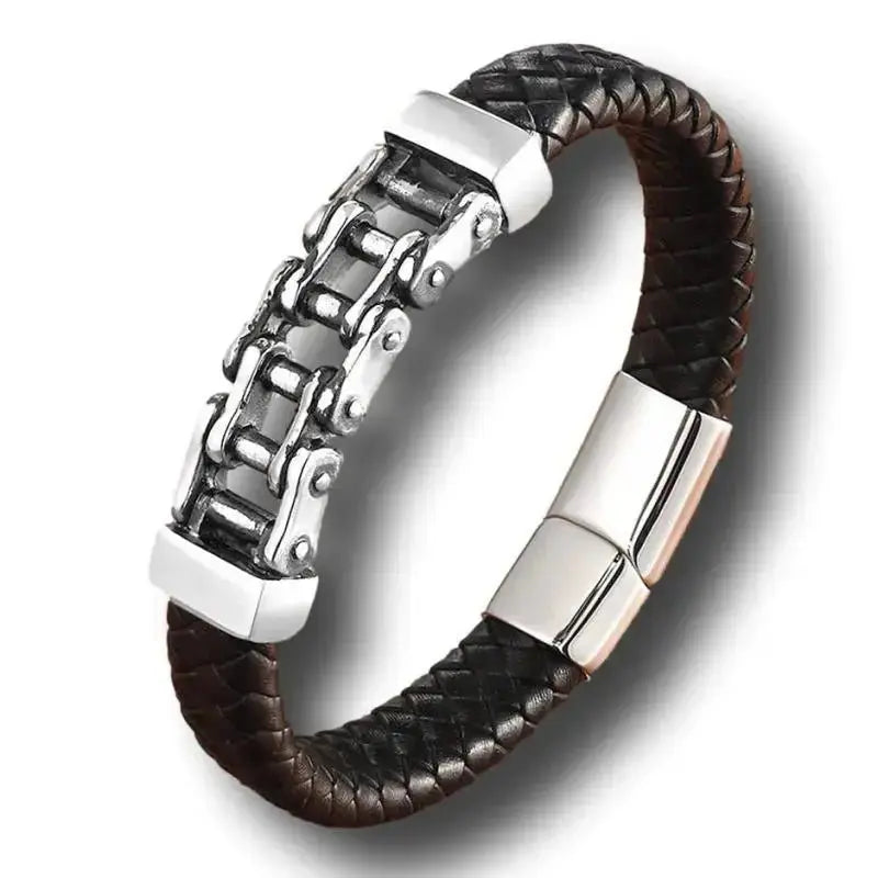 Bracelet chaine moto et cuir - Le Pratique du Motard