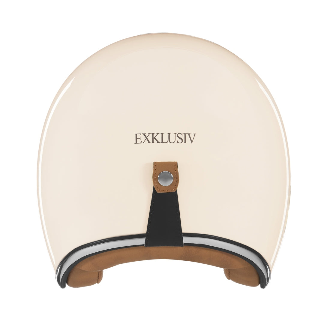 Dessus du casque jet moto crème EXKLUSIV avec languette cuir arrière