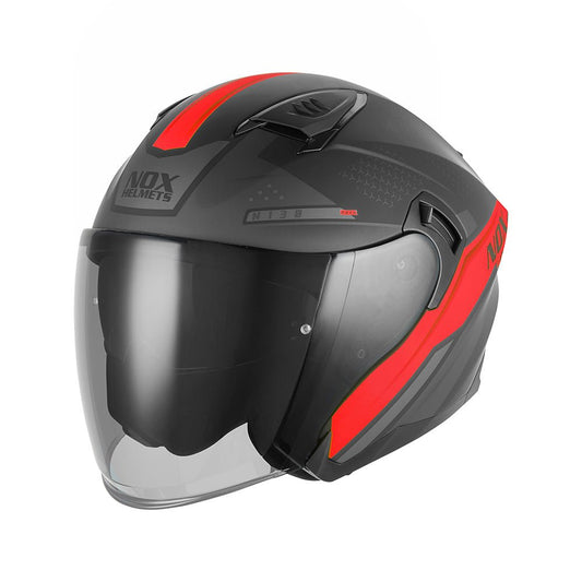 Casque Moto Jet N130 Ekto Noir Mat Rouge | NOX - LE PRATIQUE DU MOTARD