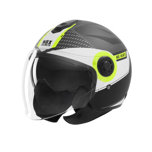Casque Moto Jet N182 Round Noir Mat Jaune Fluo | NOX - LE PRATIQUE DU MOTARD