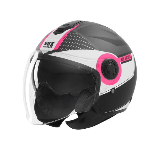 Casque Moto Jet N182 Round Noir Mat Rose | NOX - LE PRATIQUE DU MOTARD